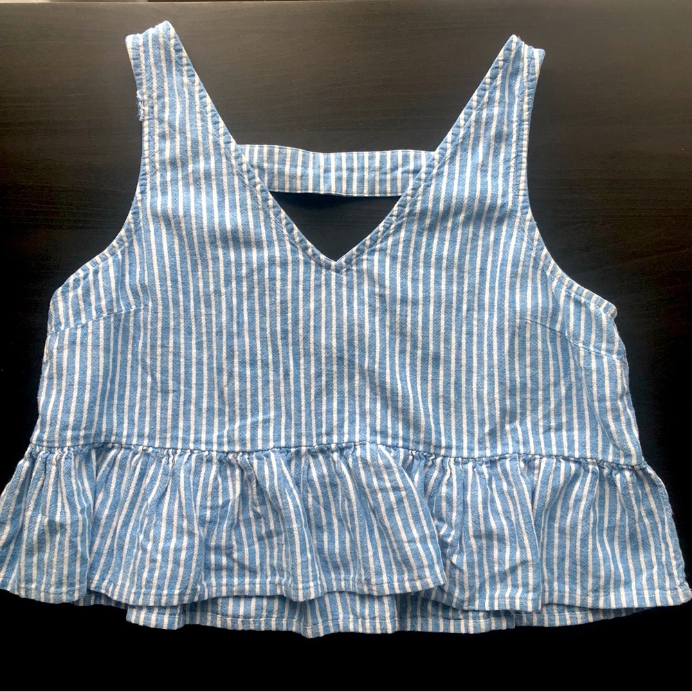 Abound Blue and White Striped Peplum Top